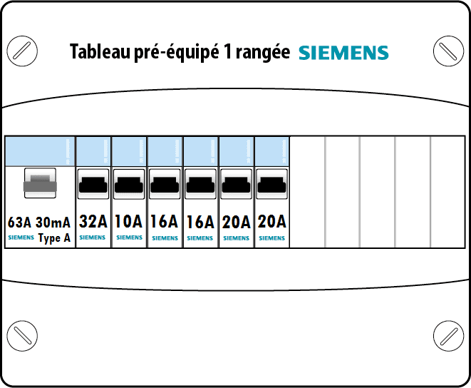 Tableau électrique pré-équipé SIEMENS 1 rangée 13 modules 123elec.com