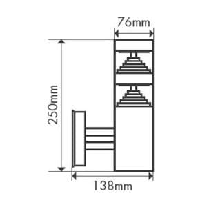 Dimensions de l'applique extérieure LED montante Arlux Castellane 230V 9W 1000lm 3000K noir