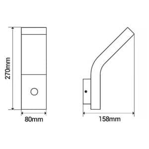 Dimensions de l'applique extérieure à détection LED ARLUX Curve 230V 10W 1000lm 3000K anthracite