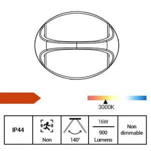 ARLUX Applique extérieure LED Kaffa 230V 16W 900lm 3000K anthracite - fiche technique