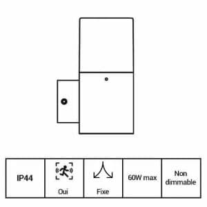 ARLUX Applique extérieure à détection Lena montante 230V E27 60W max anthracite - fiche technique