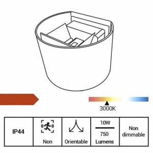 ARLUX Applique extérieure LED orientable bidirectionnelle Spezia ronde 230V 10W 750lm anthracite - fiche techique