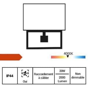 Projecteur LED extérieur blanc à détecteur infrarouge Arlux Kreon 2 - fiche technique