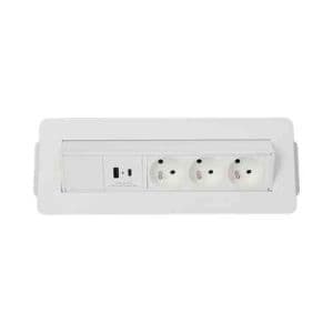 Bloc multiprise ARLUX pivotant 3 prises 2P+T avec 2 ports USB type A et C blanc - vue de face