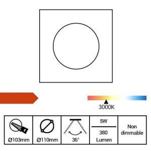 ARLUX Spot LED extérieur encastré de sol carré Tulip 230V 5W 380lm 3000K IP67 inox - fiche technique