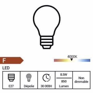 Ampoule LED ARLUX E27 230V 8,5W(=75W) - fiche technique