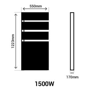 Sèche-serviettes électrique connecté 1500W mât à gauche ATLANTIC Serenis - schéma avec dimensions