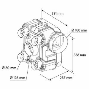 Dimensions du caisson de VMC simple flux autoréglable à capteurs d'humidité et pollution Styl' Air QAI AUTOGYRE