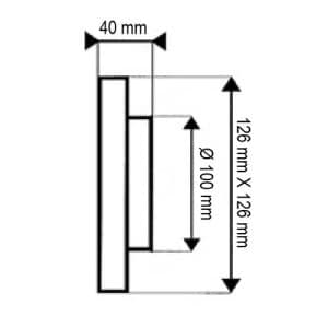 Grille d'aération blanche encastrable PVC carrée Autogyre de 126mm x 126mm - schéma avec dimensions