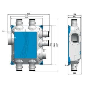 Kit VMC simple flux hygroréglable Ventilis Autogyre avec dimensions