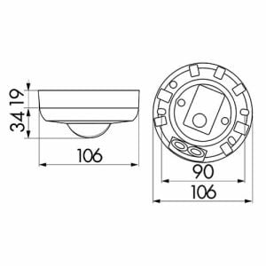 Les dimensions de ce détecteur de mouvement infrarouge 360° saillie télécommandable PD3N-1C-AP BEG LUXOMAT sont a retrouver dans le manuel.