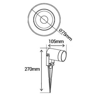 BENEITO FAURE Spot extérieur LED sur piquet orientable Fade 5W 450lm 3000K noir - schéma avec dimensions