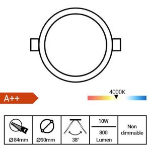 BENEITO FAURE Spot LED encastrable et orientable Tao 10W 800lm 4000°K noir - fiche technique