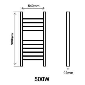 DELONGHI Doll 500 Sèche-serviettes électrique blanc programmable 500W - schéma avec dimensions