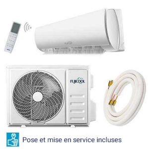 FUJICOOL Pompe à chaleur / Climatiseur réversible fixe mono-split 3400W + liaisons préchargées 4m avec pose