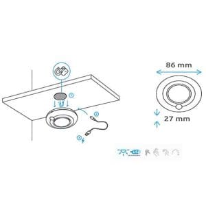 Spot LED GAO rechargeable USB détecteur de mouvements blanc - schéma d'installation avec dimensions