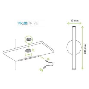 Réglette LED GAO rechargeable par USB 2W 150lm 4000K en acier brossé blanc - schéma d'installation avec dimensions