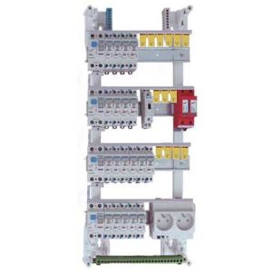 Intérieur du tableau électrique IKEPE pré équipé à vis 4 rangées 2ID 40A 2ID 63A 19 disjoncteurs