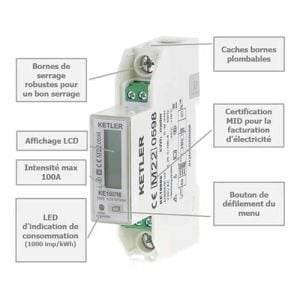 KETLER Compteur d'énergie 100A mono certifié MID - schéma explicatif