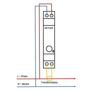 Compteur d'énergie wifi 63A monophasé KETLER - schéma installation et branchement