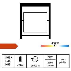 Projecteur de chantier LED Worklight LEDVANCE 30W 2700lm 4000K IP65 - fiche technique