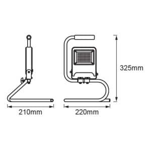 Schéma avec dimensions du projecteur de chantier LED Worklight LEDVANCE 30W 2700lm 4000K IP65