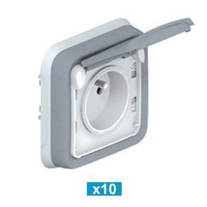 LEGRAND Lot de 10 Plexo Prise de courant 2P+T encastrée étanche complet gris IP55 - 069831-L10