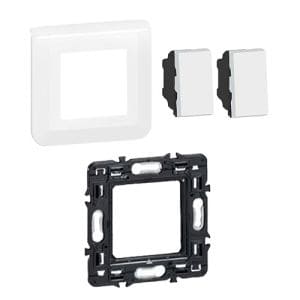 Double bouton poussoir LEGRAND Mosaic+ support de fixation et plaque de finition