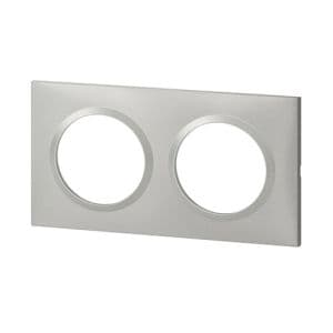 Plaque 2 postes Legrand Dooxie effet aluminium - vue de profil