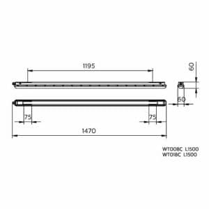 Réglette LED étanche MAZDA 150cm 53W 6000lm - schéma dimensions