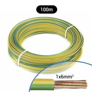 Fil électrique rigide H07VR 6mm² vert/jaune - Couronne de 100m