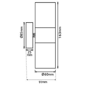 MIIDEX Applique extérieure CLAIRETTE bidirectionnelle IP44 230V GU10 inox 316L - schéma avec dimensions