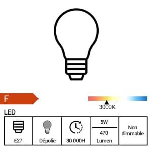 Ampoule LED E27 Miidex 5W 470LM 3000K bulb standard - fiche technique