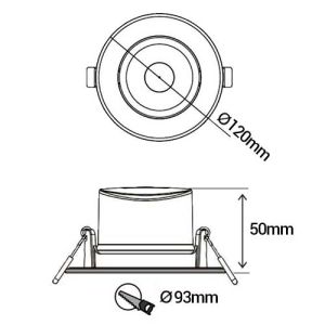 MIIDEX Spot LED encastrable CARAT orientable 230V 10W 800lm 4000K 120mm blanc - schéma avec dimensions