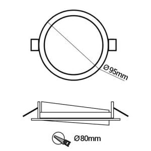 MIIDEX Support de spot encastré orientable rond 93mm 1/4 de tour blanc - schéma avec dimensions