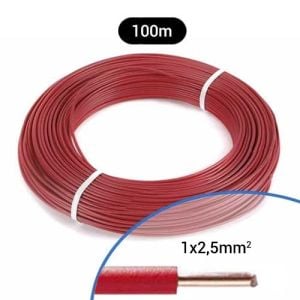 Fil électrique rigide HO7VU 2.5² rouge - Couronne de 100m