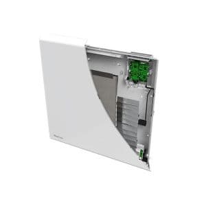 Zoom sur le corps de chauffe du radiateur connecté pierre de lave horizontal blanc 1500W Noirot Caldera 2