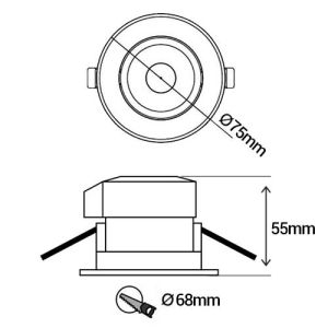 PHILIPS ClearAccent Spot LED encastrable dimmable 230V 6W 500lm 3000K blanc - schéma avec dimensions