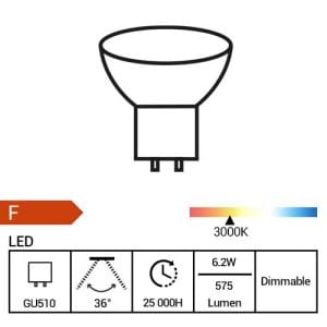 PHILIPS Master Ampoule LED dimmable GU10 36° 230V 6,2W(=80W) 575lm 3000K LEDspot - fiche technique