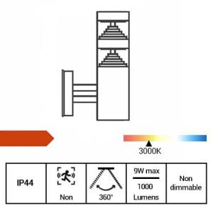 Arlux Applique extérieure LED Castellane montante 230V 9W 1000lm 3000K inox - fiche technique