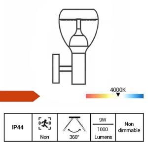 ARLUX Applique extérieure LED montante Bastide 230V 9W 1000lm 4000K inox - fiche technique