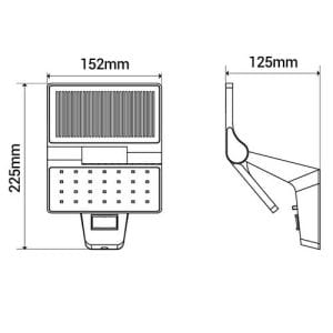 ARLUX Applique solaire LED à détection Kite 230V 5W 350lm 4000K noir - schéma avec dimensions