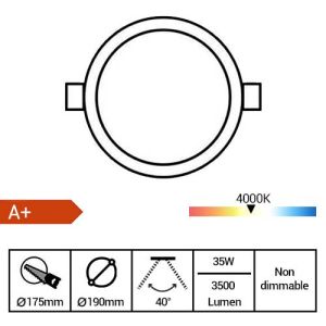 Spot LED escargot encastrable et orientable 230V 35W 3500lm 4000°K blanc - fiche technique