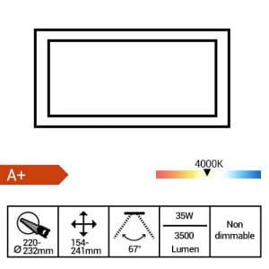 Spot LED escamotable encastrable et orientable 230V 35W 3500lm 4000°K blanc - fiche technique