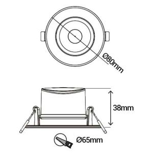 Lot de 3 spots LED 80mm 230V 3x5W 400lm 2700°K blanc remplaçables encastrables - schéma avec dimensions