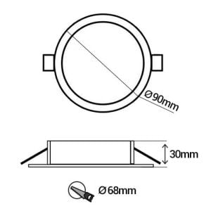 Support de spot rond fixe 90mm avec douille GU10 automatique blanc - schéma avec dimensions