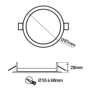 Support de spot encastré fixe rond 80mm acier brossé - schéma avec dimensions