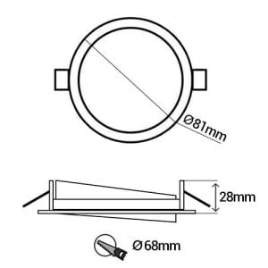 Support de spot encastré orientable rond 81mm blanc - schéma avec dimensions