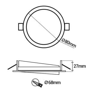 Support de spot encastré orientable rond 80mm noir - schéma avec dimensions