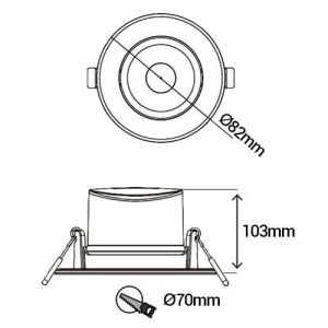 Support de spot encastré fixe rond IP65 pour salle de bain 82mm alu brossé - schéma avec dimensions